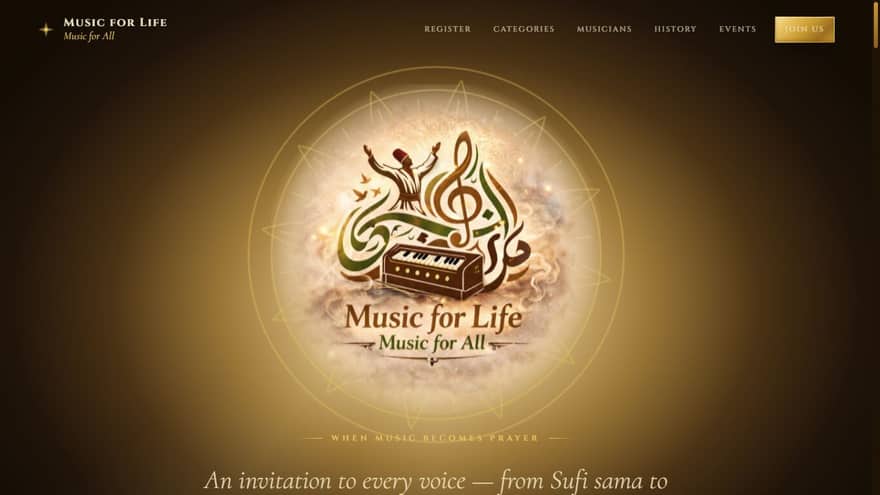 Music for Life website — live preview