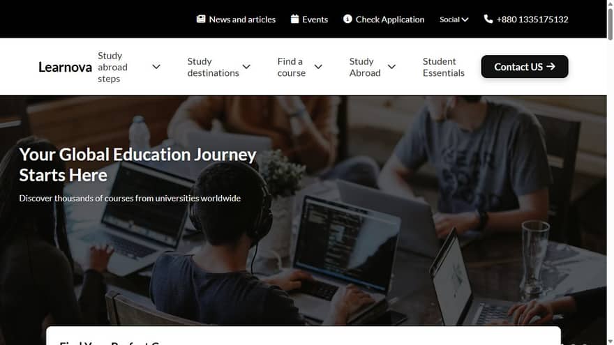 Learnova Education website — live preview
